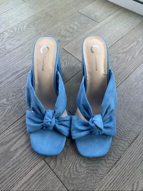 Blue Knot-Front Mule Sandals